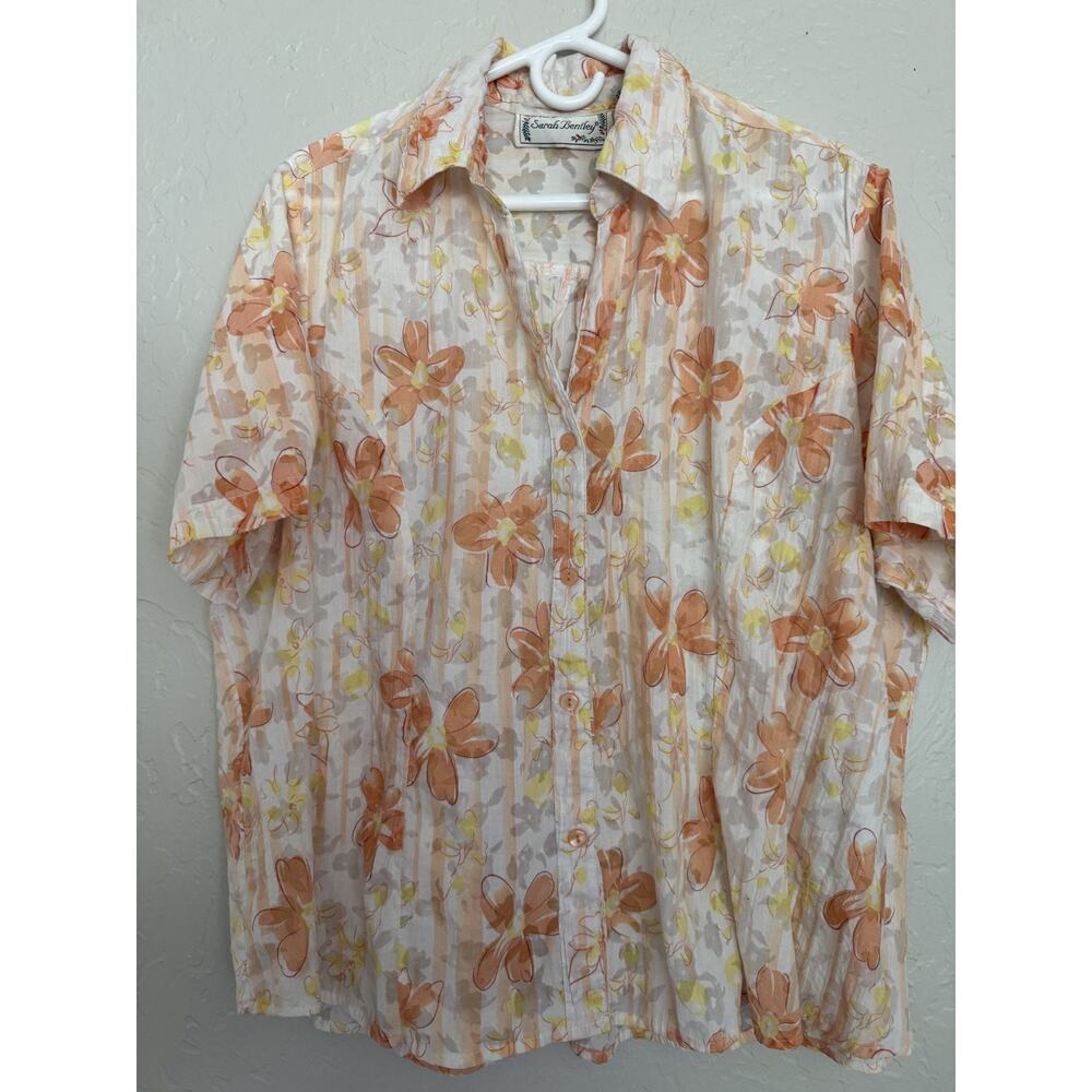 Sarah Bentley Ivory Floral E Button-Down Blouse – Size XL